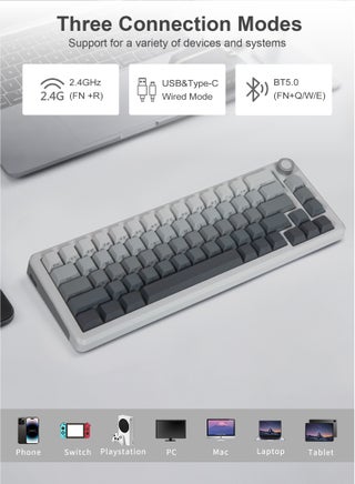 Z-68 Tri-Mode Wireless RGB Gaming Keyboard, 67 Keys, Hot-Swap, PBT Compact Mechanical Keyboard, Dedicated Knob Control, 5-Layer Noise Dampening, Gradient Grey (Silverwood Switch) - view 4