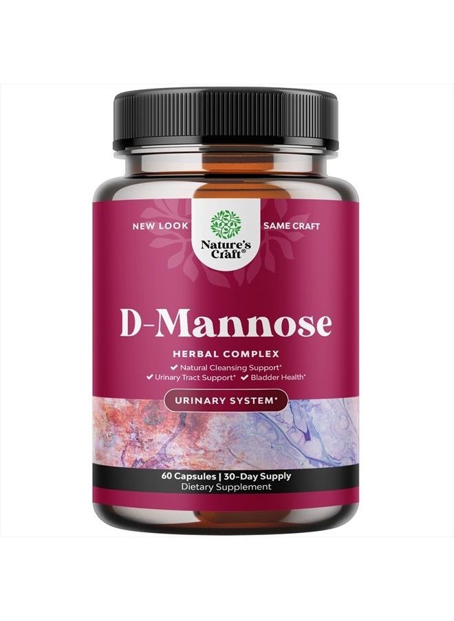 Natures Craft - D Mannose with Cranberry Extract Capsules - D Mannose Capsules for Kidney Cleanse Liver Support and Urinary Tract Health for Women - D-Mannose 1000mg Capsules with Hibiscus and Dandelion 60 Count - Image 1
