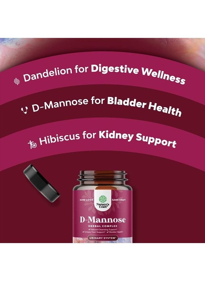 Natures Craft - D Mannose with Cranberry Extract Capsules - D Mannose Capsules for Kidney Cleanse Liver Support and Urinary Tract Health for Women - D-Mannose 1000mg Capsules with Hibiscus and Dandelion 60 Count - Image 1