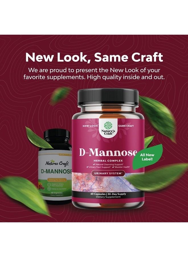 Natures Craft - D Mannose with Cranberry Extract Capsules - D Mannose Capsules for Kidney Cleanse Liver Support and Urinary Tract Health for Women - D-Mannose 1000mg Capsules with Hibiscus and Dandelion 60 Count - Image 1