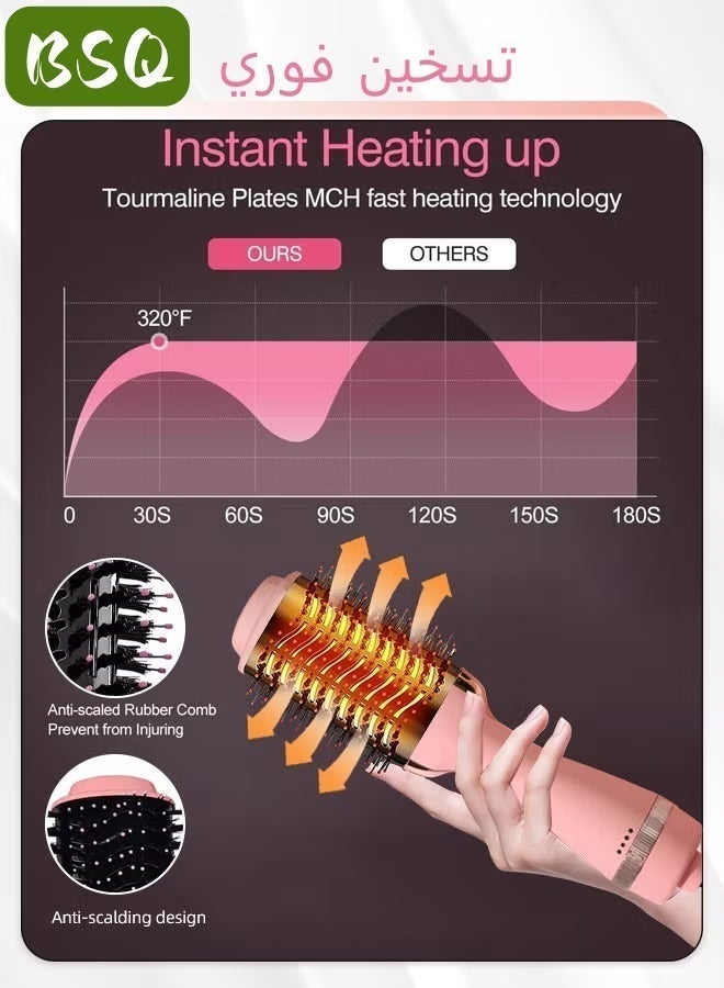 بي إس كيو فرشاة مجفف شعر أسطوانية بيضاوية الشكل / فرشاة هواء ساخن 2 في 1 - أداة تصفيف الشعر بقوة 1000 واط لشعر ناعم وخالي من التجعد، مجفف شعر وردي اللون مع وظيفة الأيونات السالبة. - Image 5