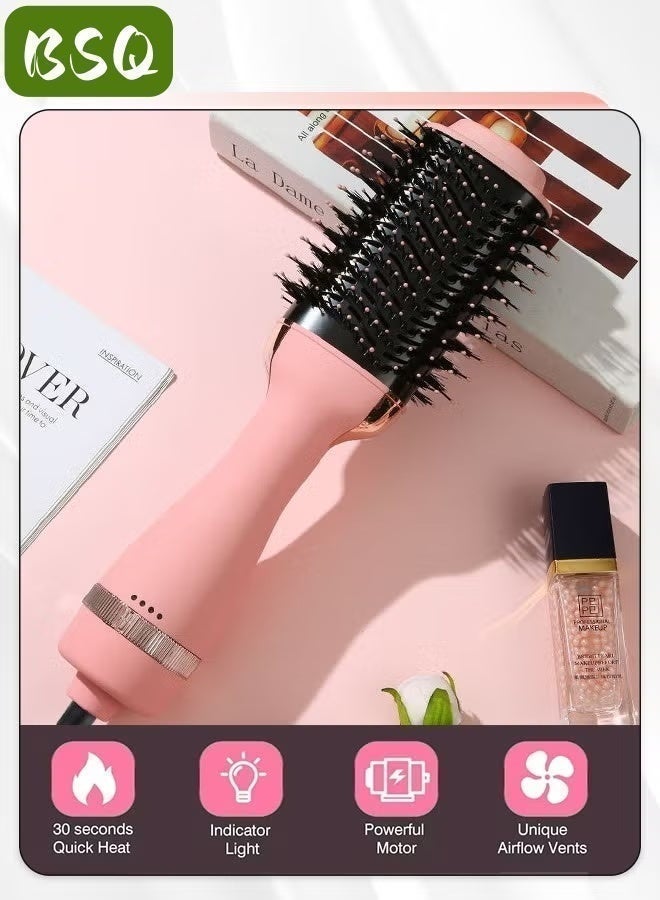 بي إس كيو فرشاة مجفف شعر أسطوانية بيضاوية الشكل / فرشاة هواء ساخن 2 في 1 - أداة تصفيف الشعر بقوة 1000 واط لشعر ناعم وخالي من التجعد، مجفف شعر وردي اللون مع وظيفة الأيونات السالبة. - Image 1