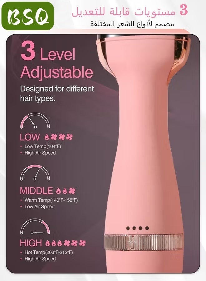 بي إس كيو فرشاة مجفف شعر أسطوانية بيضاوية الشكل / فرشاة هواء ساخن 2 في 1 - أداة تصفيف الشعر بقوة 1000 واط لشعر ناعم وخالي من التجعد، مجفف شعر وردي اللون مع وظيفة الأيونات السالبة. - Image 4