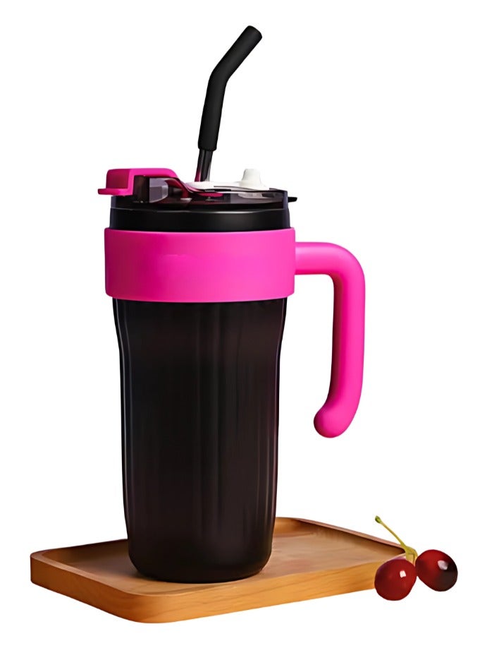 Twisoo Insulated Tumbler with Handle and Straw Lid, Stainless Steel Coffee Mug Portable Coffee Tumbler Leak-Proof Coffee Cup Travel Mug Hot and Cold BPA-Free Fit in Car Cup Holder 860ml (Black) - Image 1