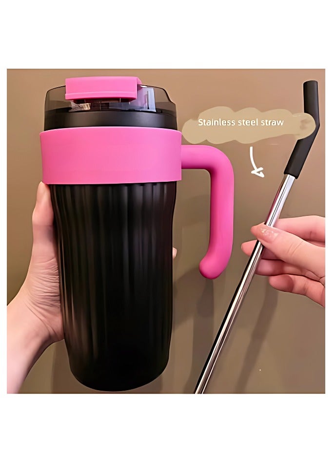 Twisoo Insulated Tumbler with Handle and Straw Lid, Stainless Steel Coffee Mug Portable Coffee Tumbler Leak-Proof Coffee Cup Travel Mug Hot and Cold BPA-Free Fit in Car Cup Holder 860ml (Black) - Image 2