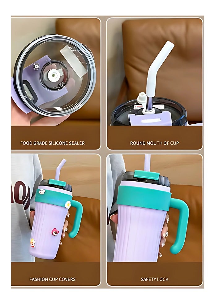 Twisoo Insulated Tumbler with Handle and Straw Lid, Stainless Steel Coffee Mug Portable Coffee Tumbler Leak-Proof Coffee Cup Travel Mug Hot and Cold BPA-Free Fit in Car Cup Holder 860ml (Black) - Image 3