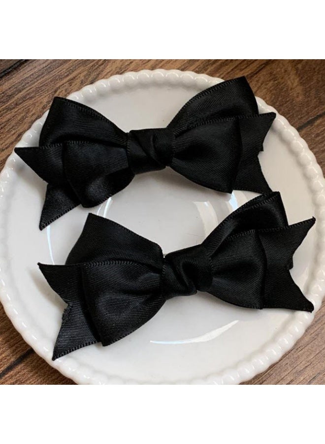 2 Pcs Bow Hair Clips Pink Barrettes Solid Color Grosgrain Ribbon Accessories For woman girl