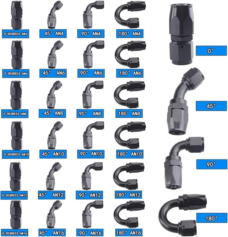 Banjo Fitting 3sets AN4 AN6 AN8 AN10 Straight 45°90°120°180Degree Oil Fuel Swivel Hose End Fitting Adaptor Kit(AN4 Straight Black) - Image 3