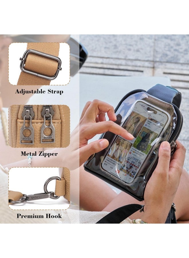 INICAT Small Crossbody Sling Bags for Women Vegan Leather Cell Phone Purse Fanny Packs for Women Men(Touchscreen-Vintage Khaki) - Image 1