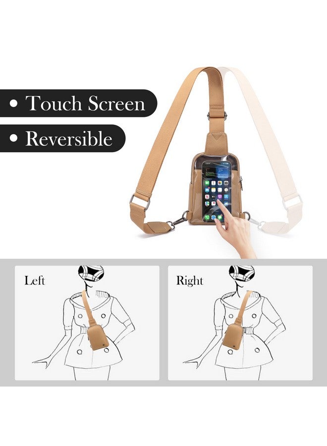 INICAT Small Crossbody Sling Bags for Women Vegan Leather Cell Phone Purse Fanny Packs for Women Men(Touchscreen-Vintage Khaki) - Image 4