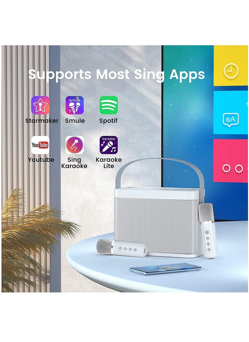 Arabest - Bluetooth Speaker with 2 Wireless Microphones, Upgraded PA Speaker System, Singing Machine with Echo and Vocal Cut, Support TF, AUX-in, Suitable for Party, Conference, Wedding (White) - Image 1