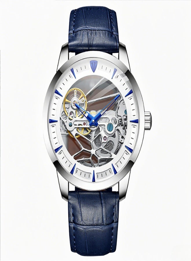Men Automatic Mechanical Watch Analog Chronograph Business Wrist Watch 30M Waterproof Dress Watch Skeleton Dial