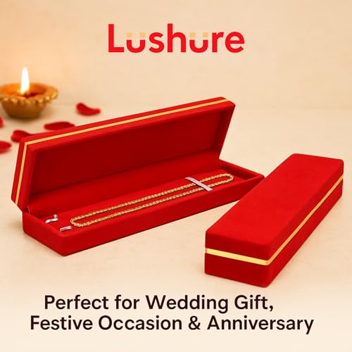 Lushure Velvet Chain & Anklet Gift Box for Men & Women – Jewelry Storage Case with Gold Foil Design | Red Velvet Interior for Necklace, Bracelet, Rakhi, Gift Packaging | Pack of 1 - Image 4