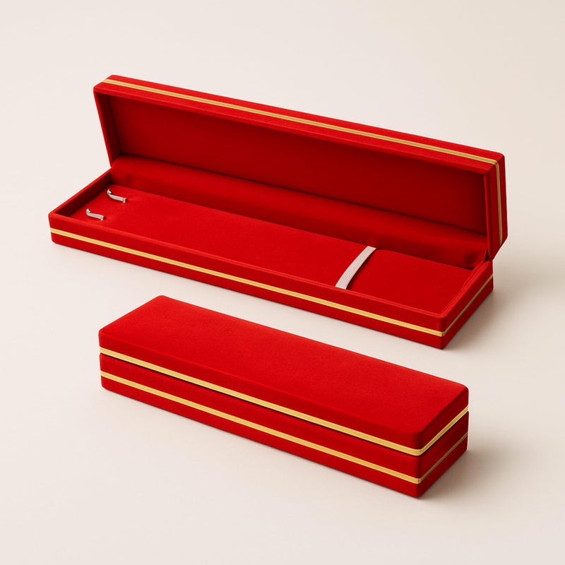 Lushure Velvet Chain & Anklet Gift Box for Men & Women – Jewelry Storage Case with Gold Foil Design | Red Velvet Interior for Necklace, Bracelet, Rakhi, Gift Packaging | Pack of 1 - Image 5