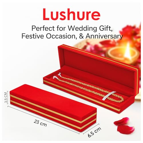 Lushure Velvet Chain & Anklet Gift Box for Men & Women – Jewelry Storage Case with Gold Foil Design | Red Velvet Interior for Necklace, Bracelet, Rakhi, Gift Packaging | Pack of 1 - Image 2