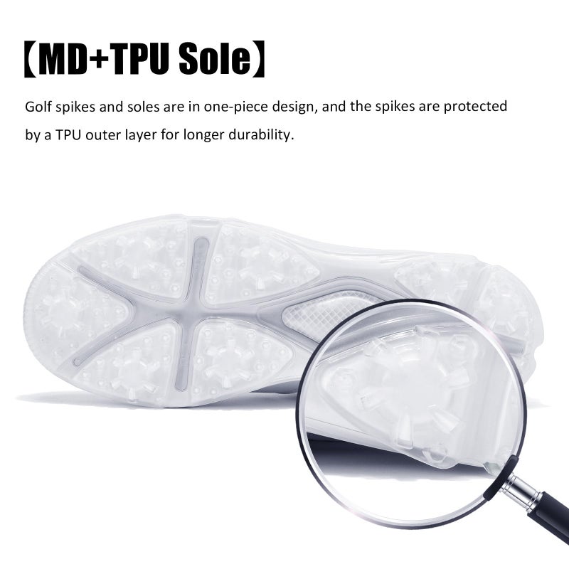 ULTIANT Men's Golf Shoes Fixed Nailless Sole Waterproof Lightweight No-Slip Walking Shoes Size7.5-14(All White,45) - Image 3