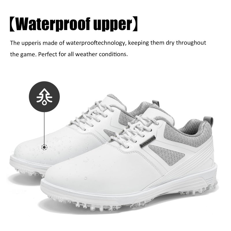ULTIANT Men's Golf Shoes Fixed Nailless Sole Waterproof Lightweight No-Slip Walking Shoes Size7.5-14(All White,45) - Image 2
