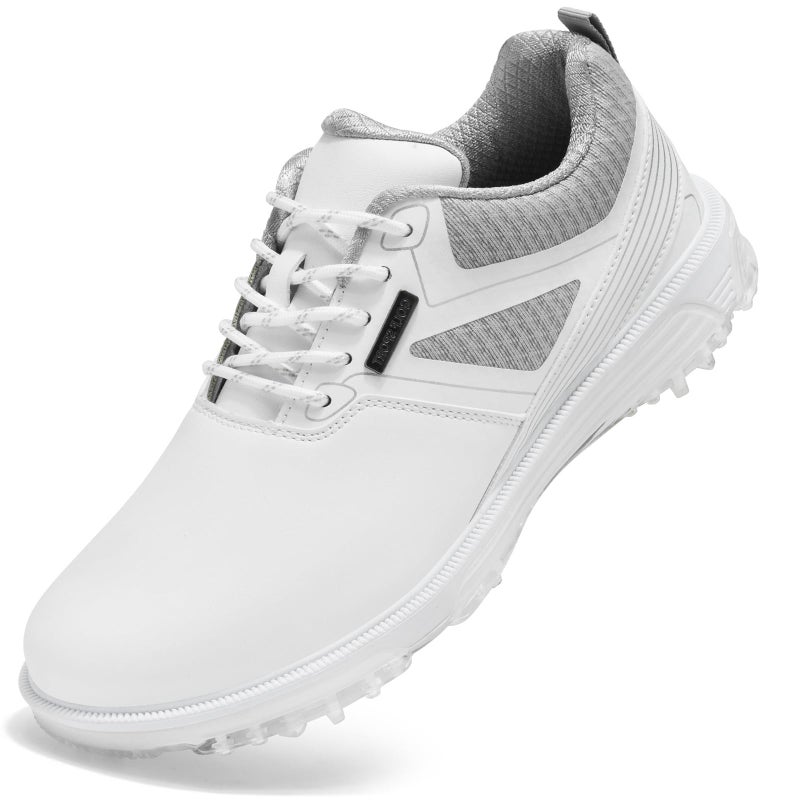 ULTIANT Men's Golf Shoes Fixed Nailless Sole Waterproof Lightweight No-Slip Walking Shoes Size7.5-14(All White,45) - Image 1