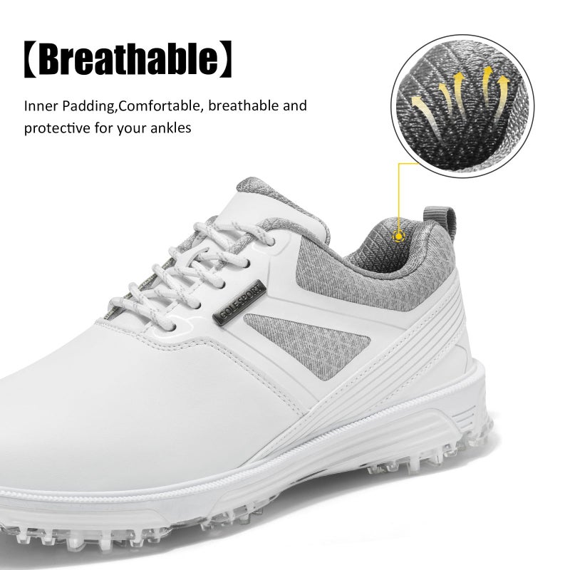 ULTIANT Men's Golf Shoes Fixed Nailless Sole Waterproof Lightweight No-Slip Walking Shoes Size7.5-14(All White,45) - Image 5