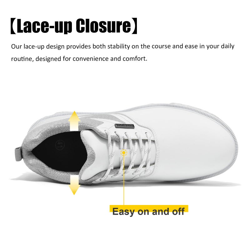 ULTIANT Men's Golf Shoes Fixed Nailless Sole Waterproof Lightweight No-Slip Walking Shoes Size7.5-14(All White,45) - Image 4