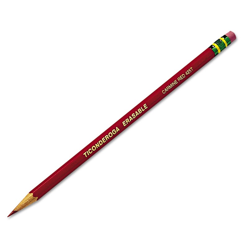 Ticonderoga Erasable Checking Wood-Cased Pencils, Pre-Sharpened, Red, 12 Count - Image 3