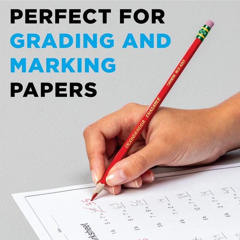 Ticonderoga Erasable Checking Wood-Cased Pencils, Pre-Sharpened, Red, 12 Count - Image 4