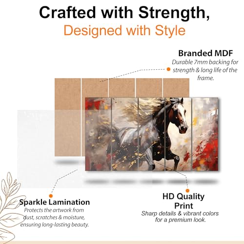 The Castle Decor Modern horses painting with frame Big Size 27x48 Wall art for living room,Bedroom,Drawing room,Hotels-Wooden Framed-330 - Image 4