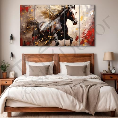 The Castle Decor Modern horses painting with frame Big Size 27x48 Wall art for living room,Bedroom,Drawing room,Hotels-Wooden Framed-330 - Image 1