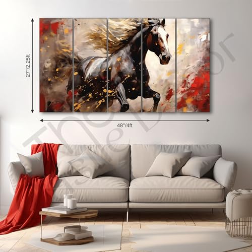 The Castle Decor Modern horses painting with frame Big Size 27x48 Wall art for living room,Bedroom,Drawing room,Hotels-Wooden Framed-330 - Image 3