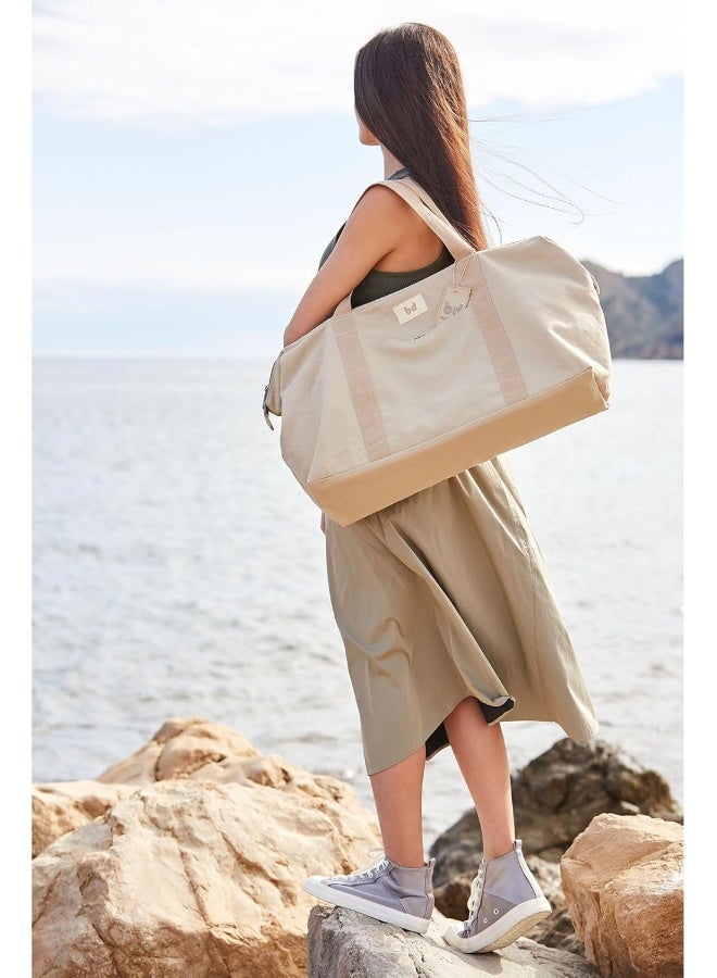 Family Travel Bag Spacious & Durable Canvas Duffle For Parents & Kids, Perfect For Weekend Getaways, Beach, & Everyday Use (Linen)