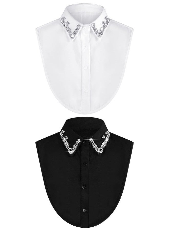 Bencailor 2 Pcs Rhinestone Fake Collar Dickey for Women False Half Shirt Blouse Detachable Collar(White,Black,Small,Classic) - Image 1