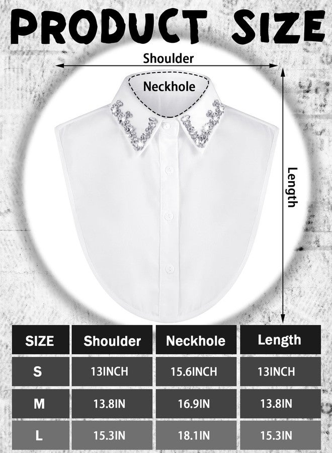 Bencailor 2 Pcs Rhinestone Fake Collar Dickey for Women False Half Shirt Blouse Detachable Collar(White,Black,Small,Classic) - Image 3
