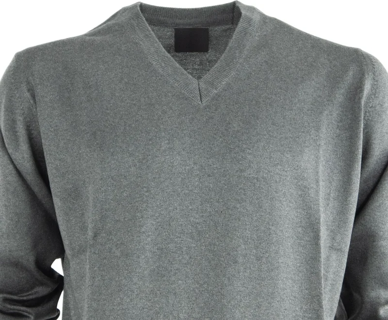 Oppland Men's Long Sleeve V-Neck Solid Color Classic Model Comfortable Cut Full Pattern Wool Woven Sweater