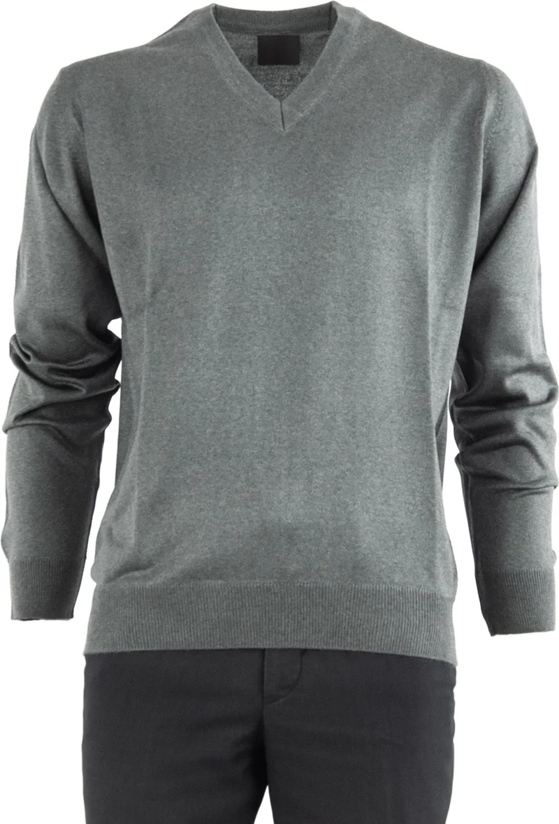 Oppland Men's Long Sleeve V-Neck Solid Color Classic Model Comfortable Cut Full Pattern Wool Woven Sweater