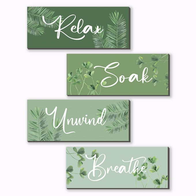 4 PCS SAGE GREEN BATHROOM WALL DECORS RELAX SOAK UNWIND BREATHE WOODEN WORD SIGN RUSTIC SAGE BATHROOM ACCESSORIES FOR BEDROOM LIVING ROOM OFFICE DECORATIONSGREEN 10X4 INCH