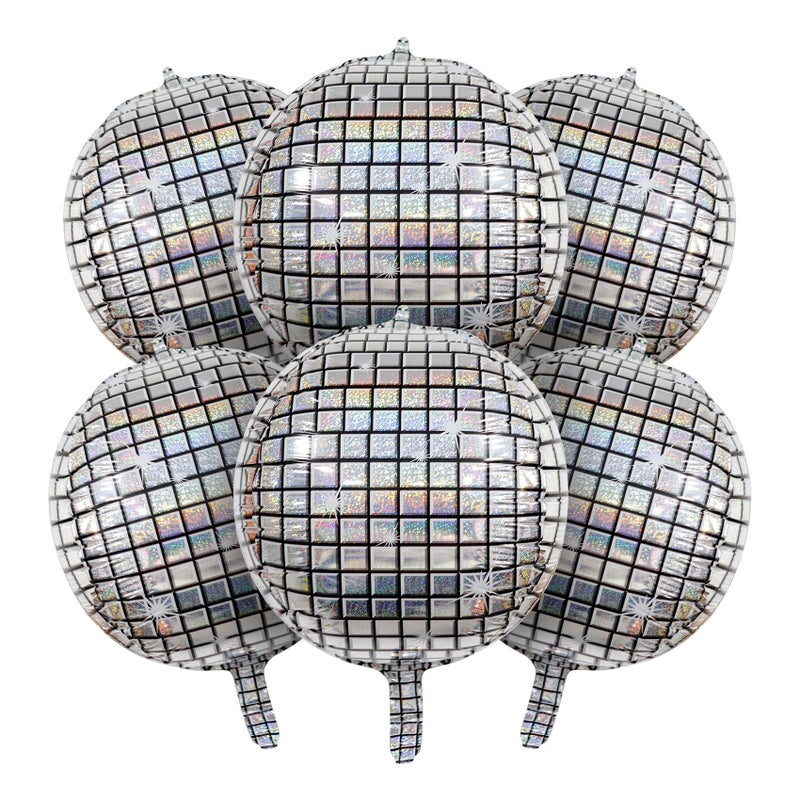 MDOZQ 6 PCS Disco Ball Balloons Silver Disco Mylar Foil Balloons 22 Inch Huge 4D Round Metallic Sphere Disco Party Balloons for 70s 80s 90s Party Decorations Birthday Bachelorette Party Graduation - Image 2