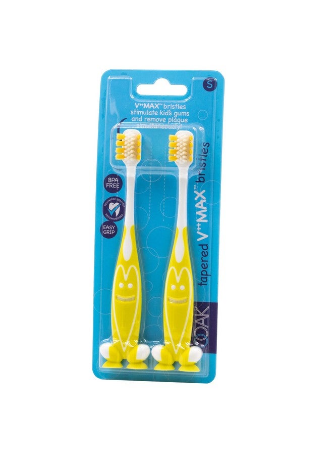 Ooak Kids Toothbrush, Tapered V++Max Bristles, Happy Face 2 Pack - Yellow - Image 3