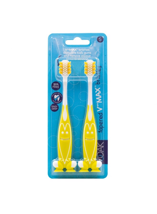 Ooak Kids Toothbrush, Tapered V++Max Bristles, Happy Face 2 Pack - Yellow - Image 1