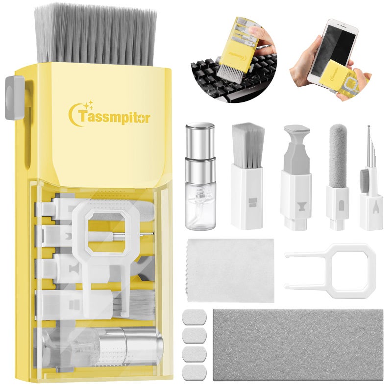 Tassmpitor Laptop Screen Keyboard Cleaner Kit, All in 1 Electronics Cleaning Tool for MacBook iPad iPhone Pro Cell Phone, Brush Tool for Tablet, Computer, PC Monitor,TV Camera Lens with Patent, Yellow - Image 1