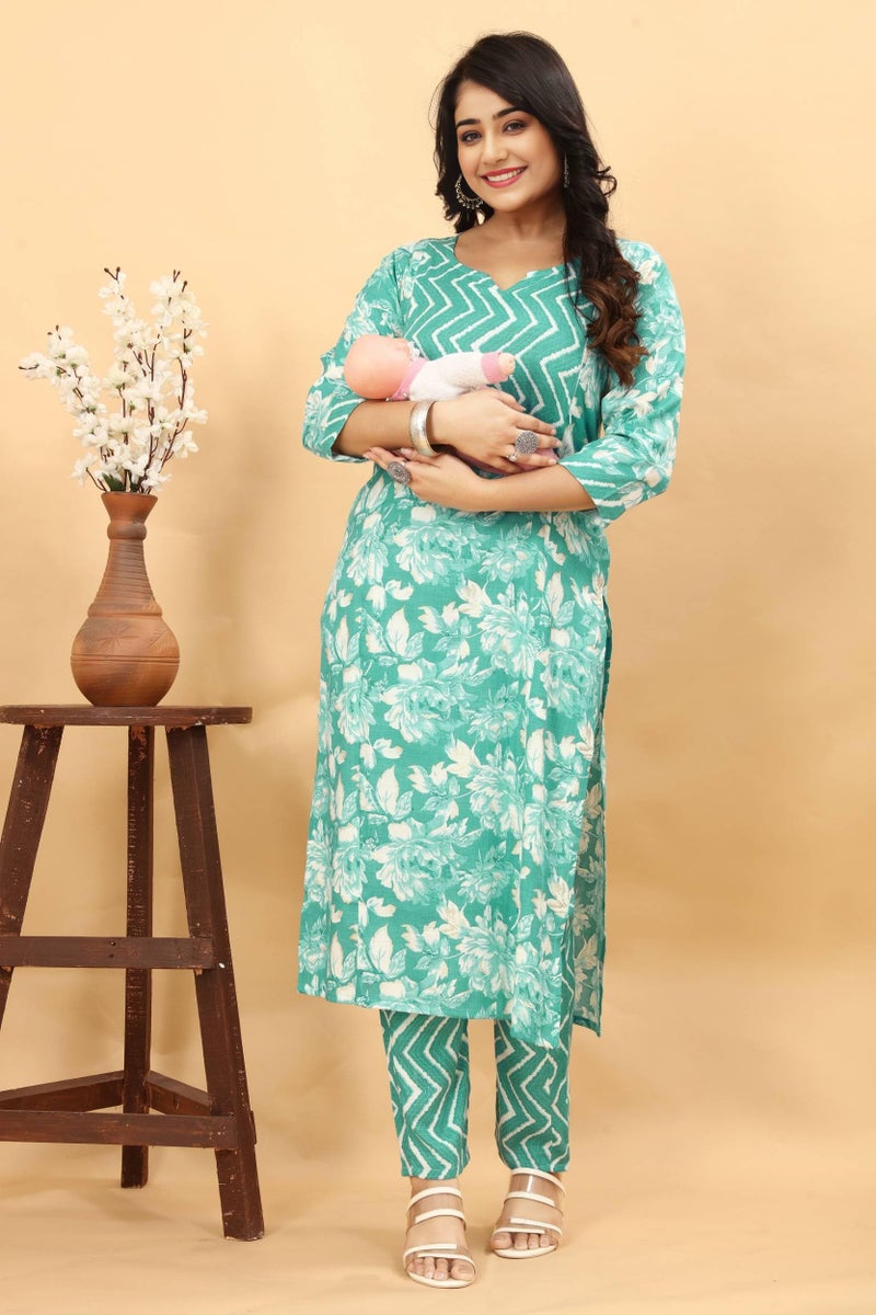 ASSUME FAB Women Maternity Kurta Set with Dupatta for Women | Nursing/Feeding Zip | Soft Rayon Ethnic Wear for Pregnancy & Postpartum(Large Rama - Image 4