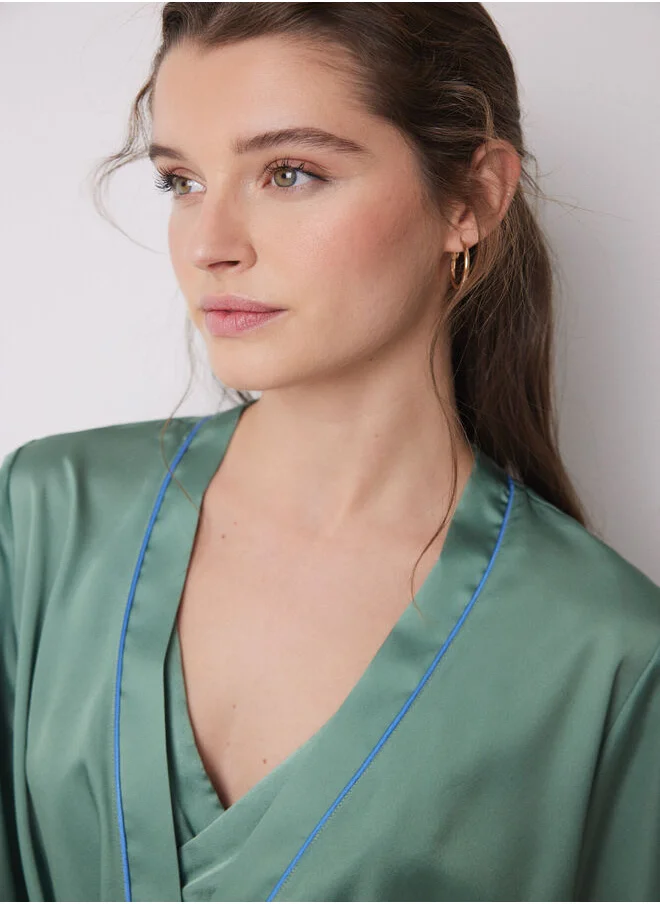 women'secret Green satin midi robe with flowers