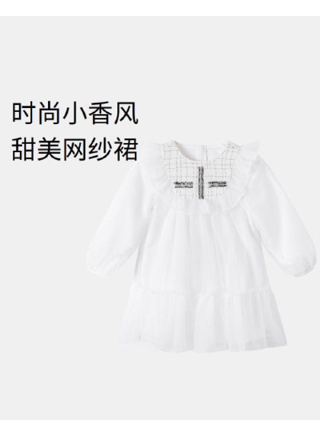 Annil Girls' Dress Fashionable Little Chanel Style Long Sleeve Spring/autumn Baby Simple Sweet Tulle Princess Dress - Image 1