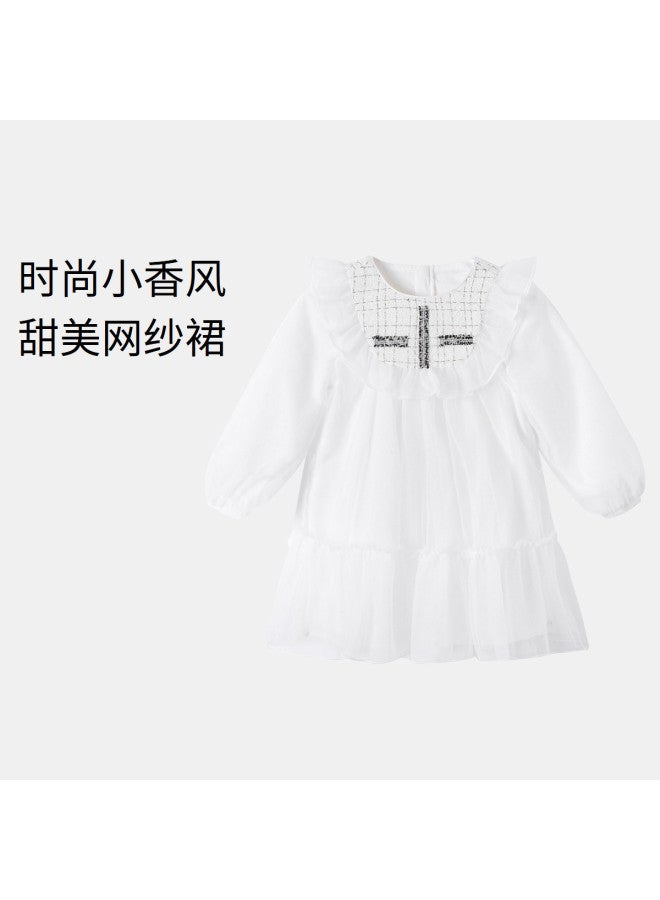 Annil Girls' Dress Fashionable Little Chanel Style Long Sleeve Spring/autumn Baby Simple Sweet Tulle Princess Dress - Image 2