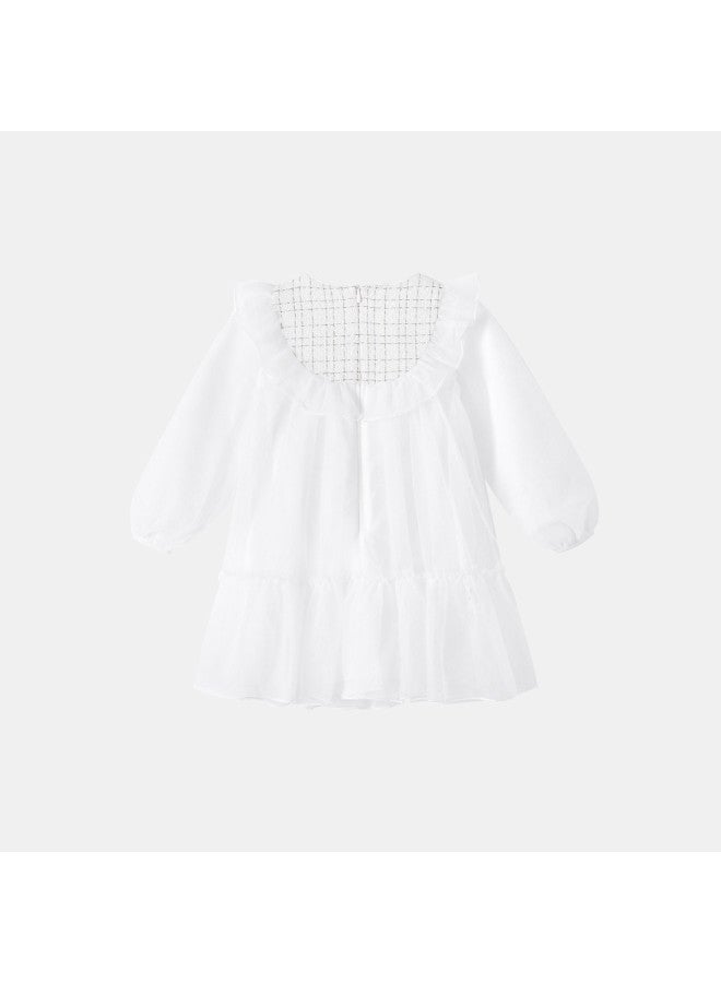 Annil Girls' Dress Fashionable Little Chanel Style Long Sleeve Spring/autumn Baby Simple Sweet Tulle Princess Dress - Image 3
