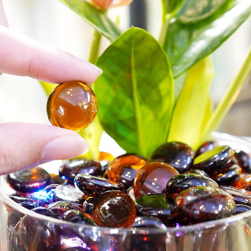 RUOJAS 1LB Amber Flat Glass Marbles for Vases, Gemstone Beads Vase Filler Decorative Glass Pebbles for Fish Tank, DIY Crafts, Autumn Centerpieces, Aquarium Decor Rocks - Image 3