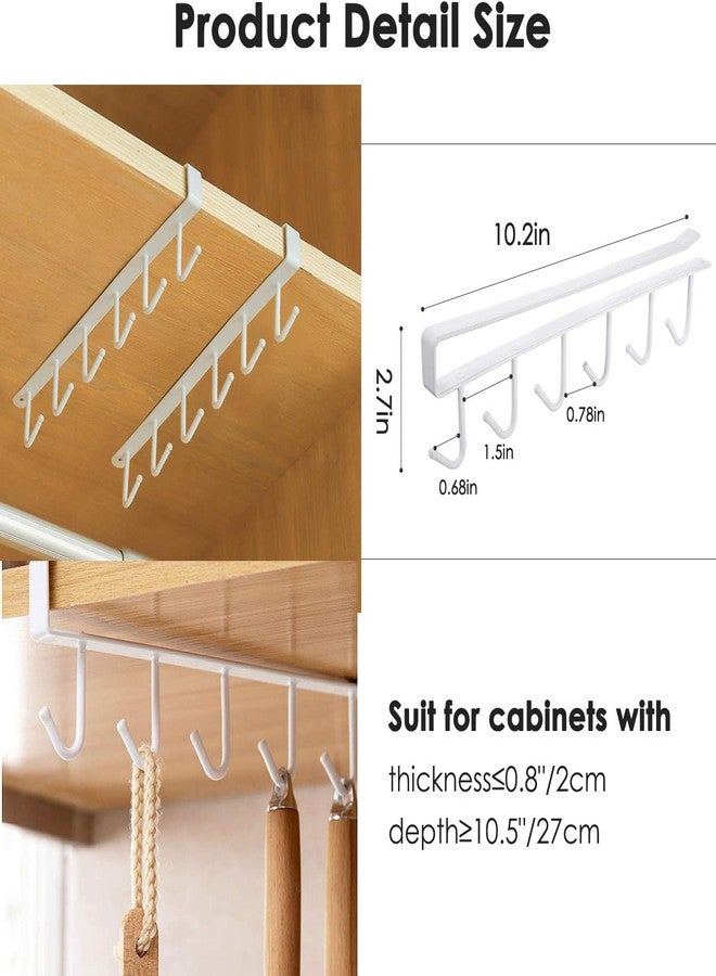 FORKLS Under Cabinet Mug Holder (Pack of 2) - 6 Hooks Metal Under Shelf Cup Rack, Kitchen Utensil Hanger, Coffee Mug Stand, No Drill Storage Organizer for Kitchen & Cabinet (White) - Image 4