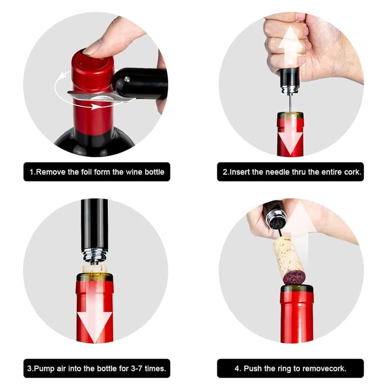 SpiderJuice 1Pc 2in1 Portable Pen Shaped Stainless Steel Needle Air Pump Wine Bottle Cork Opener with Foil Cutter Slim Pocket Manual Corkscrew - Image 2