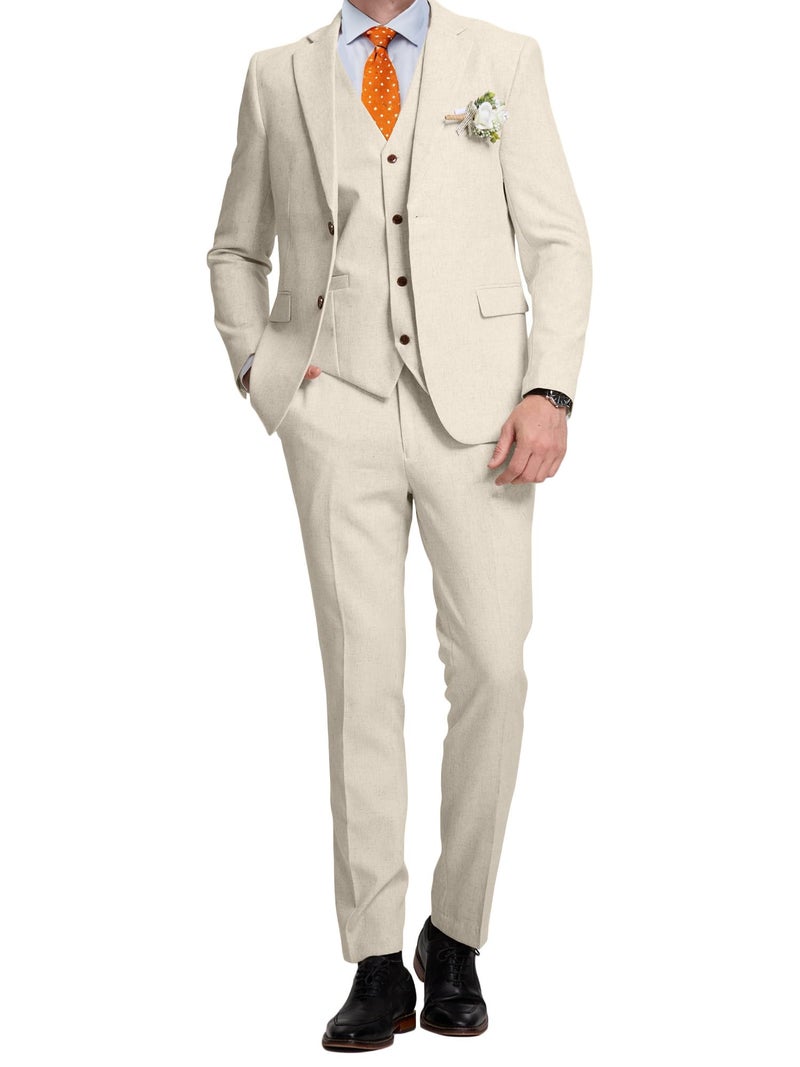 Diaryan Men's Suits Linen Beige Big and Tall Suit for Men Beach Wedding Prom Suits Grooms Tuxedos Mens Tux Jacket Vest Pant L - Image 5