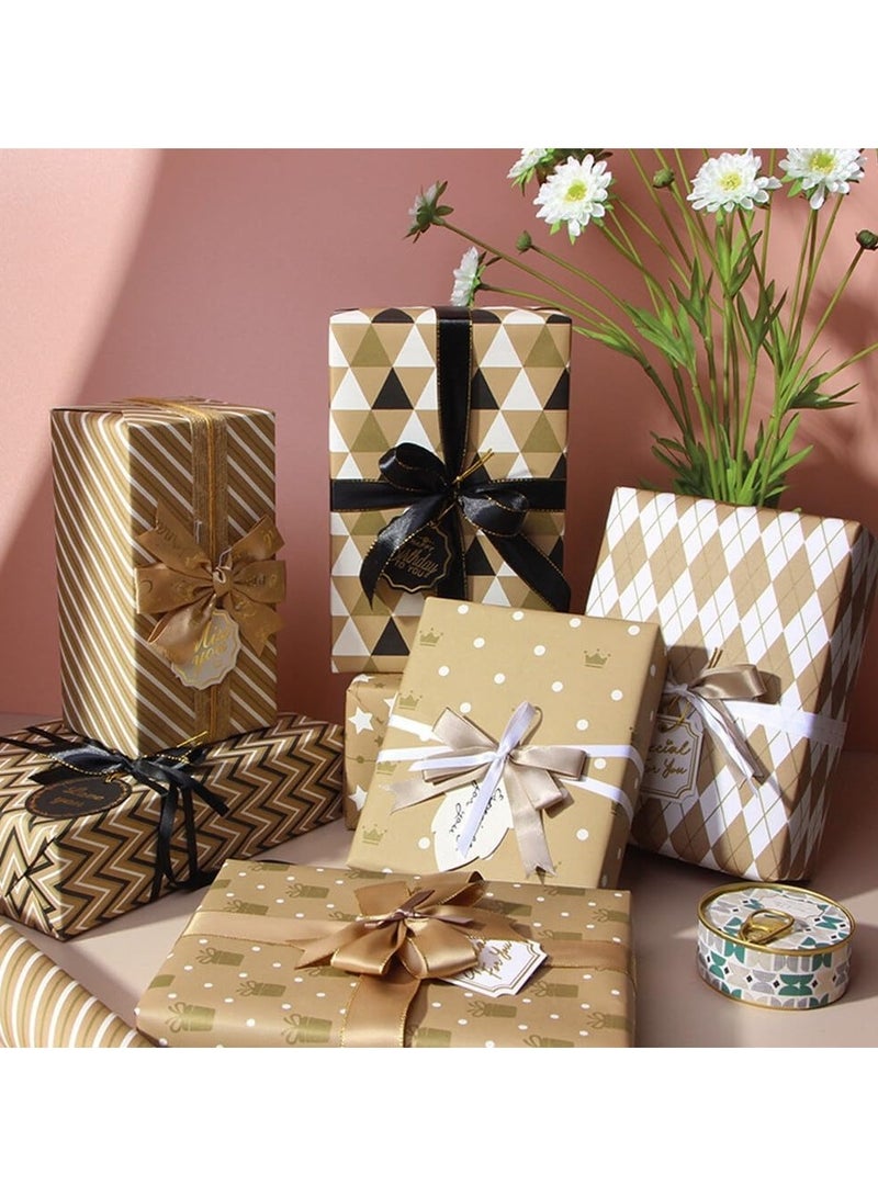 7 أوراق تغليف هدايا مع شريط، ملصق، وشريط لاصق - مجموعة تغليف هدايا من الورق المقوى المتين لعيد الميلاد، يوم الحب، الزفاف، حفلة المولود، حفل الزفاف، التخرج، عيد الفطر والمناسبات الأخرى - Image 3