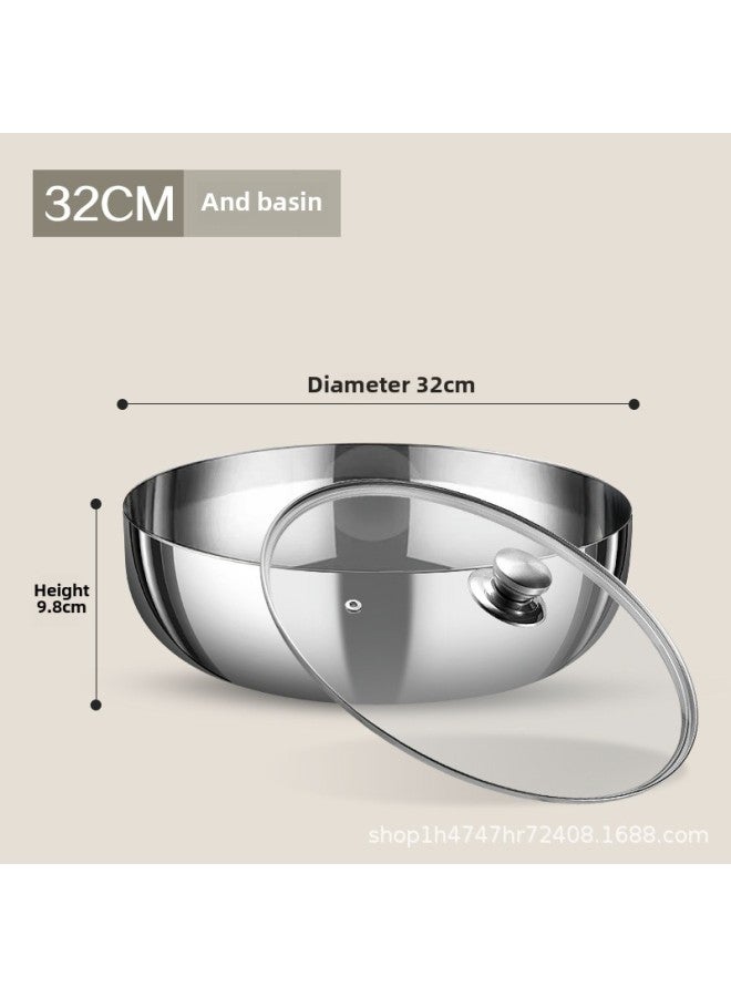 Three-layer Steel 316 And Basin With Lid Non-stick Basin Household Baking Noodles Hair Basin Kneading Basin Egg Bowl-Color:Three-layer Steel And Basin 32cm Exquisite Beads With Lid - Image 1